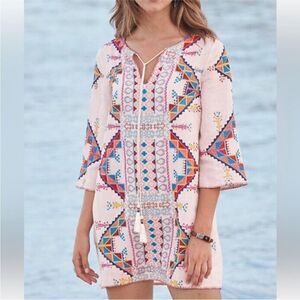 Sundance Behati Beaded Embroidered Linen Tunic Dress | Size S